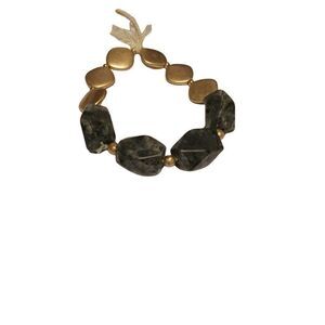 Universal Thread Womens Black Gold Genuine Stone Casual Slip On Charm Bracelet